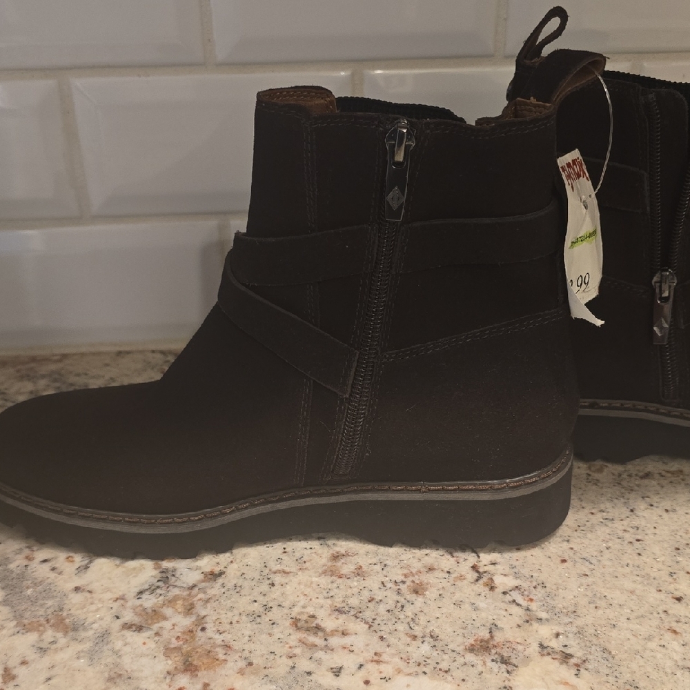 Women’s Dark Brown Suede Ankle Boot with Buckle - Picture 9 of 16